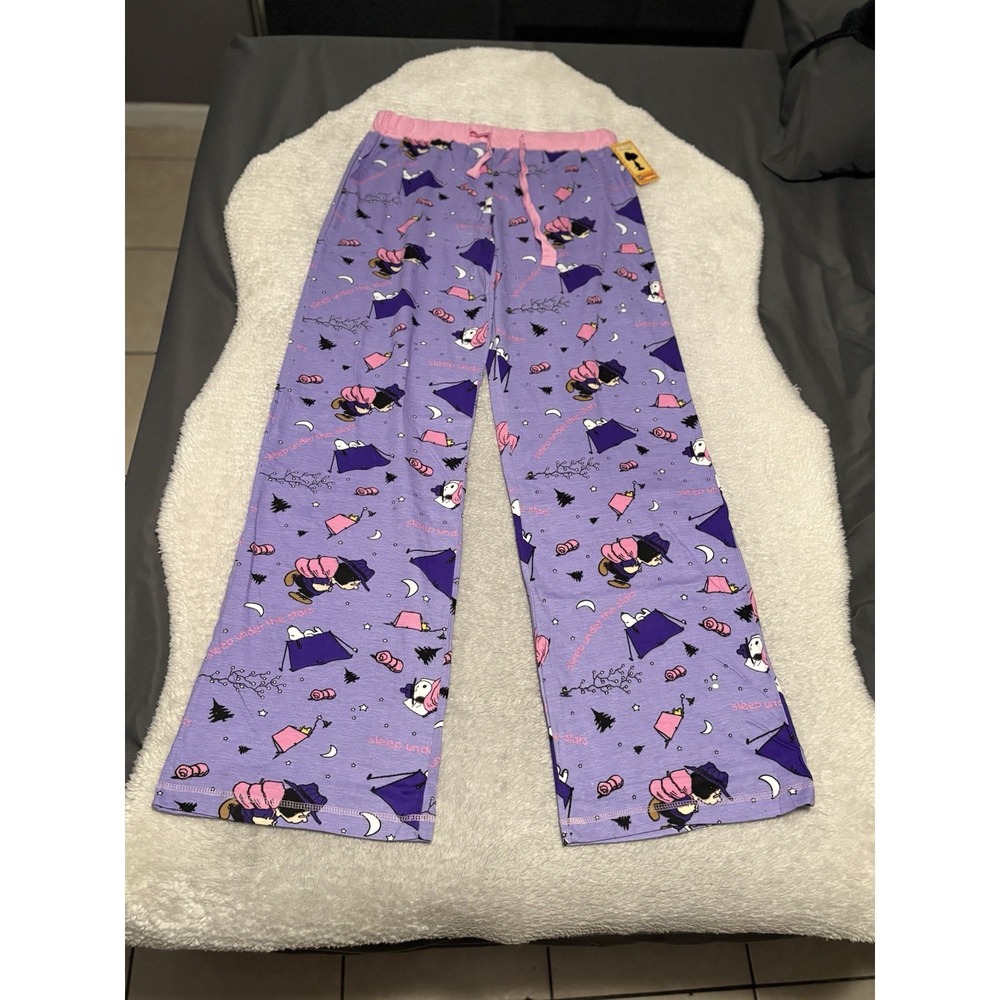 New Peanuts Women's Purple Pajama Yoga Pants Under The Stars Camping Medium
